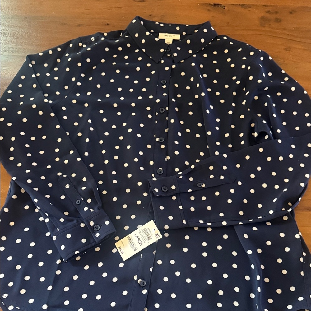 Navy Polka Dot Button Down Shirt